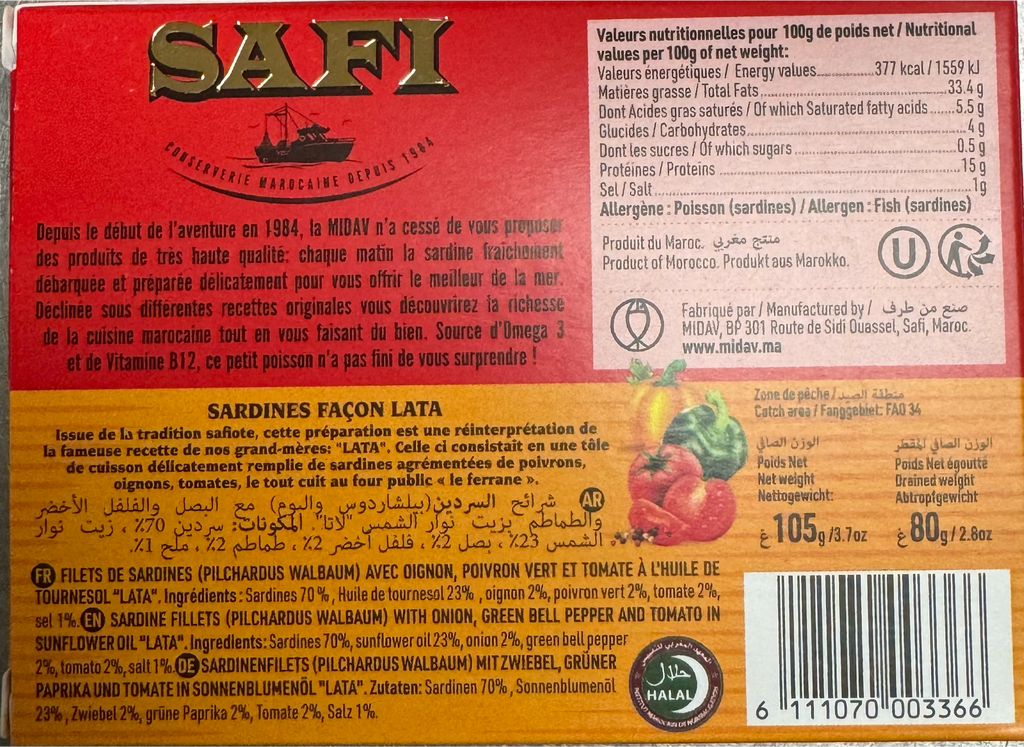 Safi Filets Sardine Style Lata 105g FOODS ZaytunaMart.ca