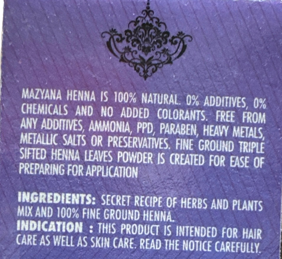 Mazyana Natural Henna with Herbs 125g Cosmetic Argan Oil Mazyana