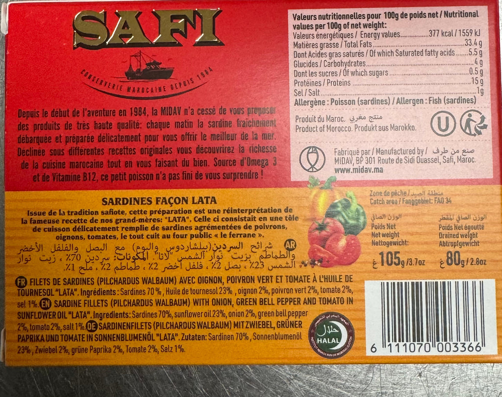 Safi Filets Sardine Style Lata 105g FOODS ZaytunaMart.ca