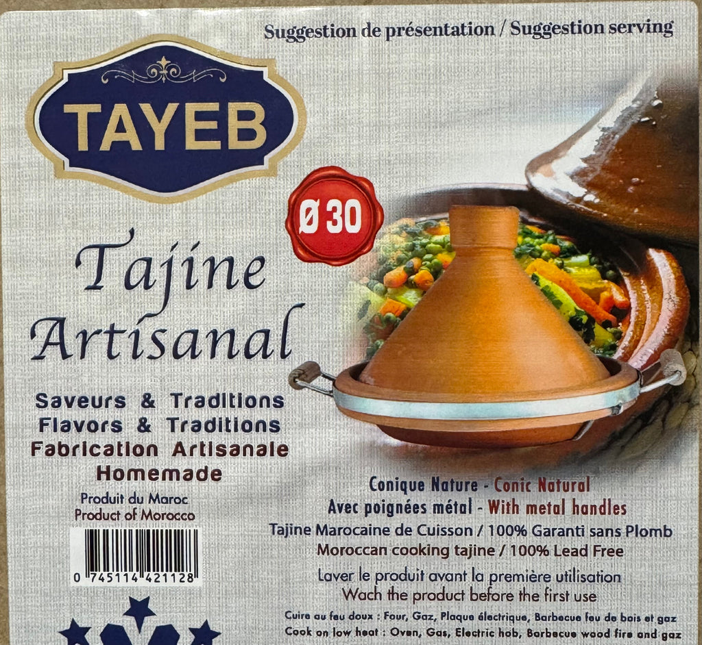 Tagine Clay Pot Natural with Metal Belt & wood hand 30cm - Authentic from Zaytuna Mart Canada