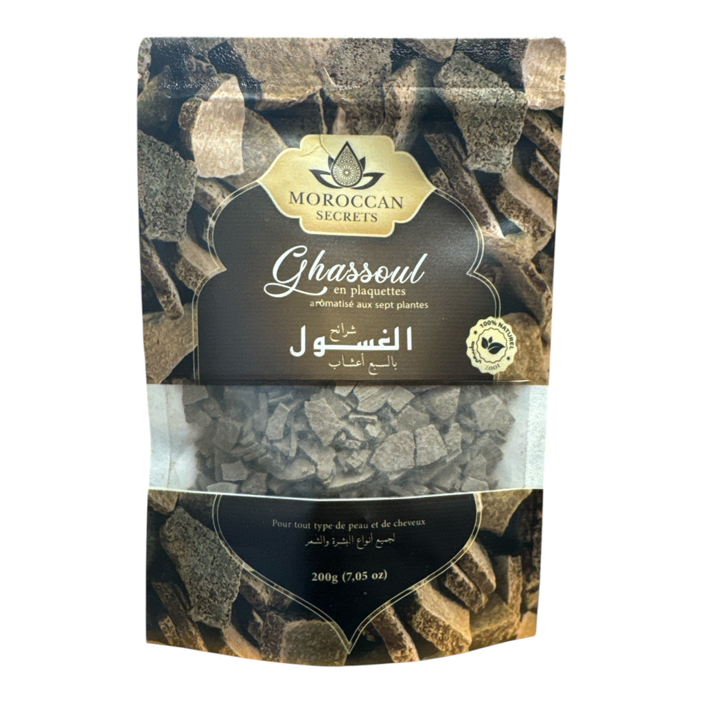 Morocan Secrets Natural Tabrima Ghassoul chips with 7 herbs 200g Cosmetic Argan Oil ZaytunaMart.ca