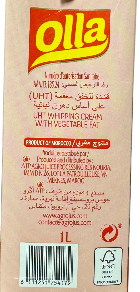 OLLA UHT Whipping Cream with vegetable oil 1L FOODS ZaytunaMart.ca