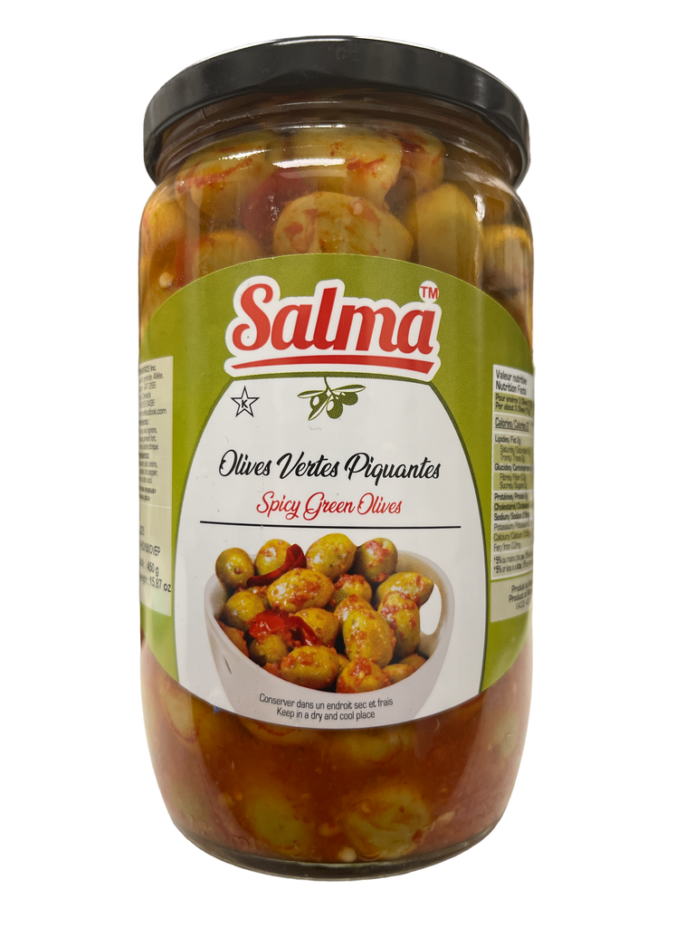 Salma Spicy Whole Green Olives 450g Net FOODS SALMA