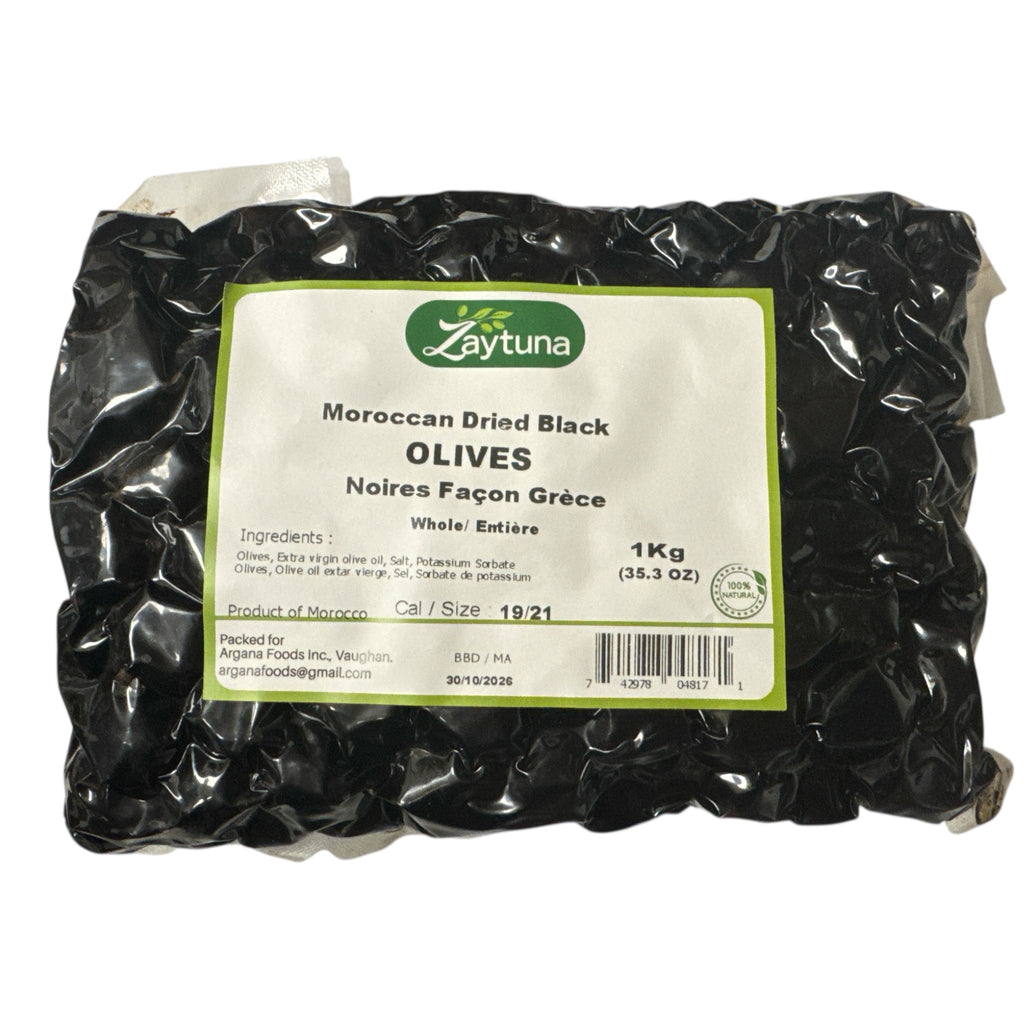 Moroccan Dried Black Olives – 1 kg (Large Size 19/21) - Authentic from Zaytuna Mart Canada