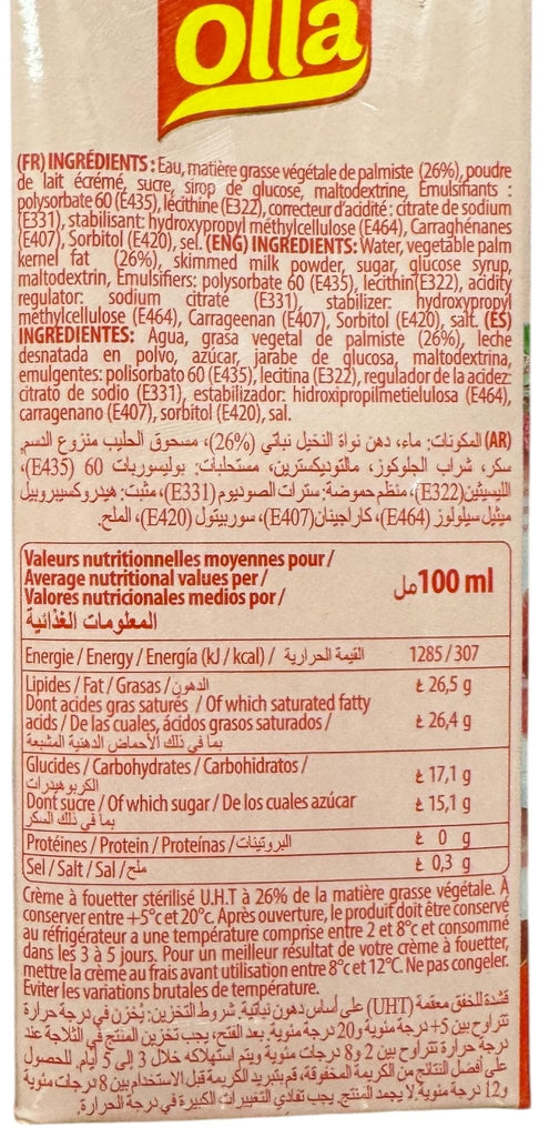 OLLA UHT Whipping Cream with vegetable oil 1L FOODS ZaytunaMart.ca