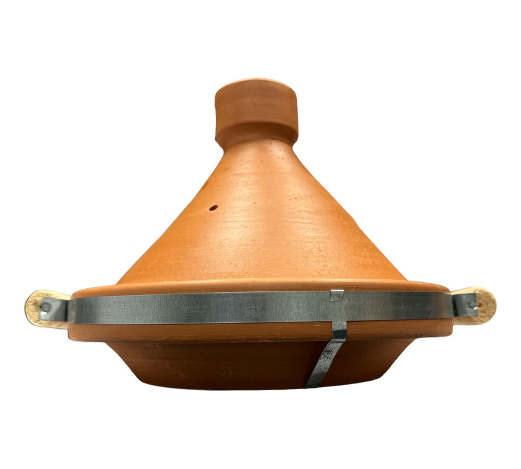 Tagine Clay Pot Natural with Metal Belt & wood hand 35 cm - Authentic from Zaytuna Mart Canada